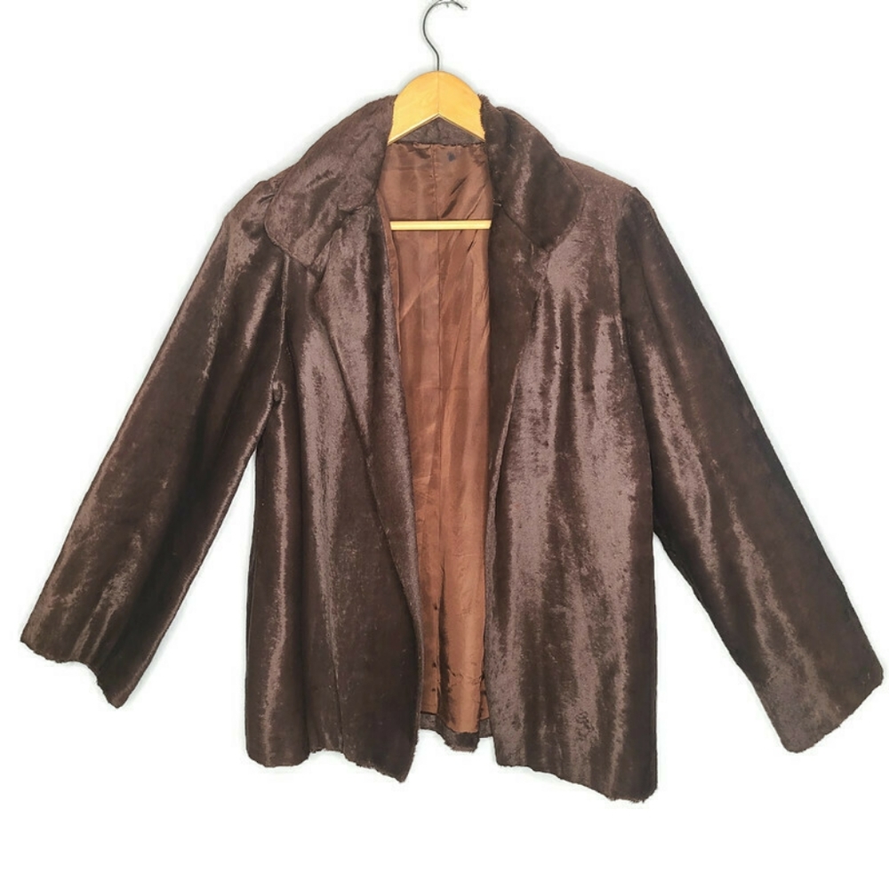 1960s Brown Faux Fur Open Front Vintage Jacket